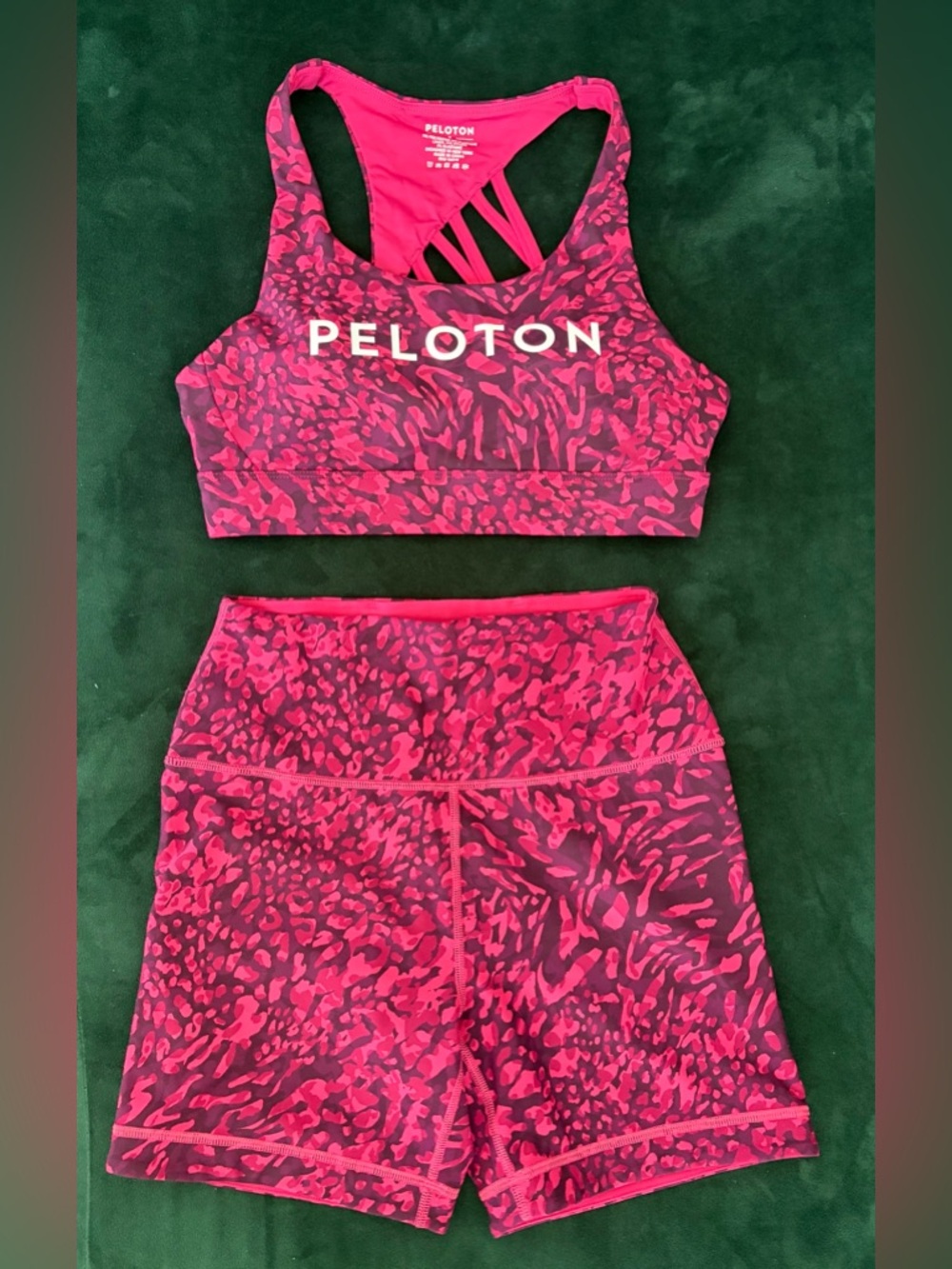 Peloton Hot Pink Printed Sports Bra and High-Waist Shorts Set